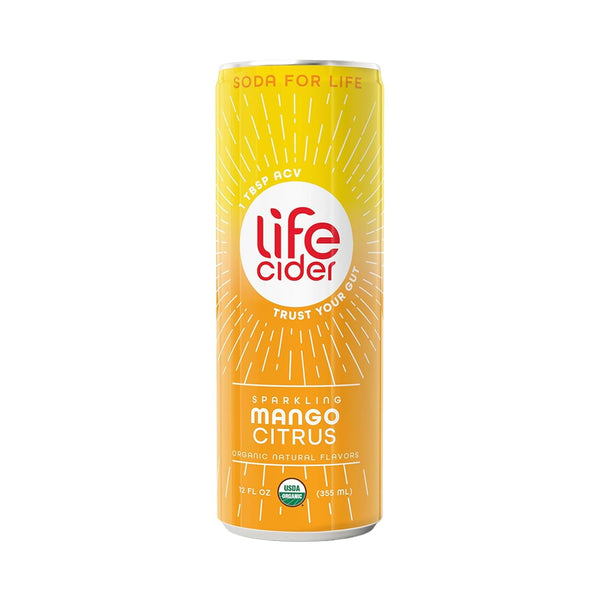 Life Cider Sparkling Apple Cider Vinegar Healthy Soda Mango Citrus · Refresco · 355 ml · lata