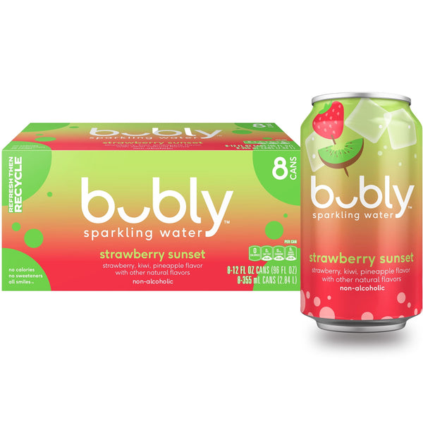 bubly Strawberry Sunset · Agua mineral · 8 latas de 355 ml