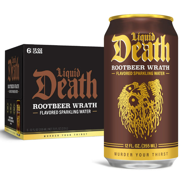 Liquid Death Rootbeer Wrath · Agua mineral · 6 latas de 355 ml