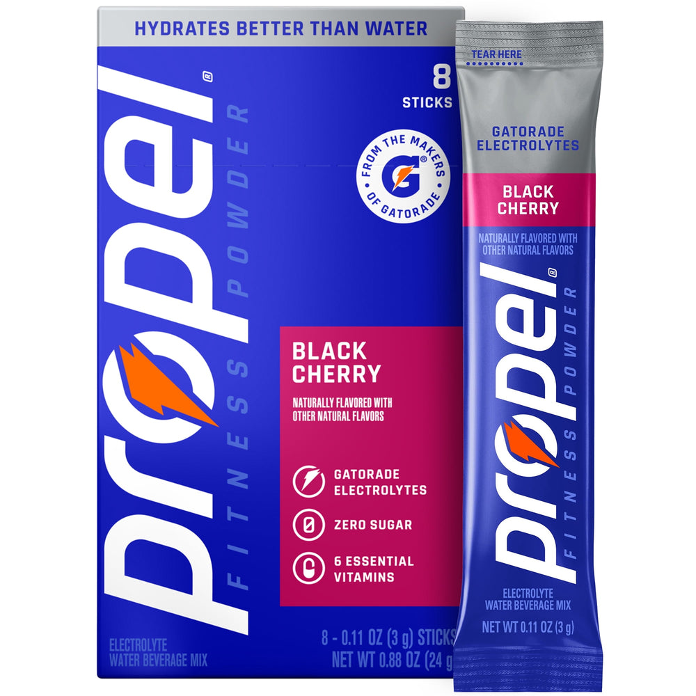 Propel Black Cherry Zero Sugar · Polvo para agua · 8 pzas de 3 g