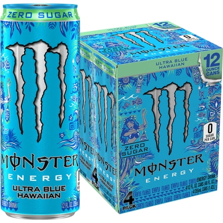 Monster Energy Ultra Blue Hawaiian Zero Sugar · Bebida energética · 4 pack de 355 ml