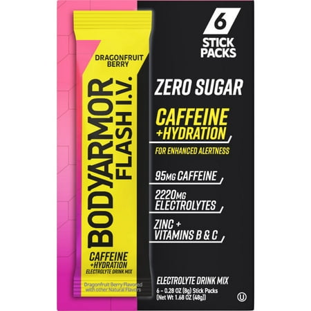 BODYARMOR Caffeine Flash IV Dragonfruit Berry · Bebida · 6 pack de 8 g