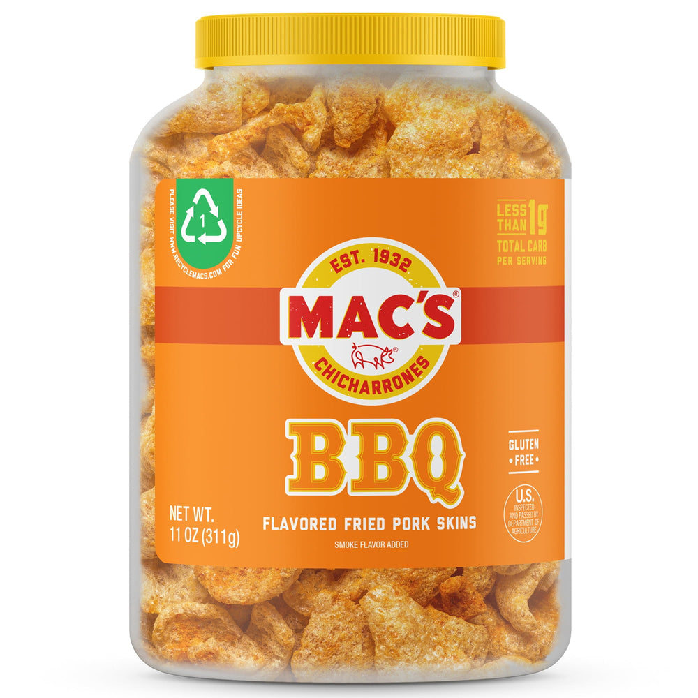 Mac's Chicharrones BBQ Pork Rinds Pork Skins · Frituras · 312 g · bote