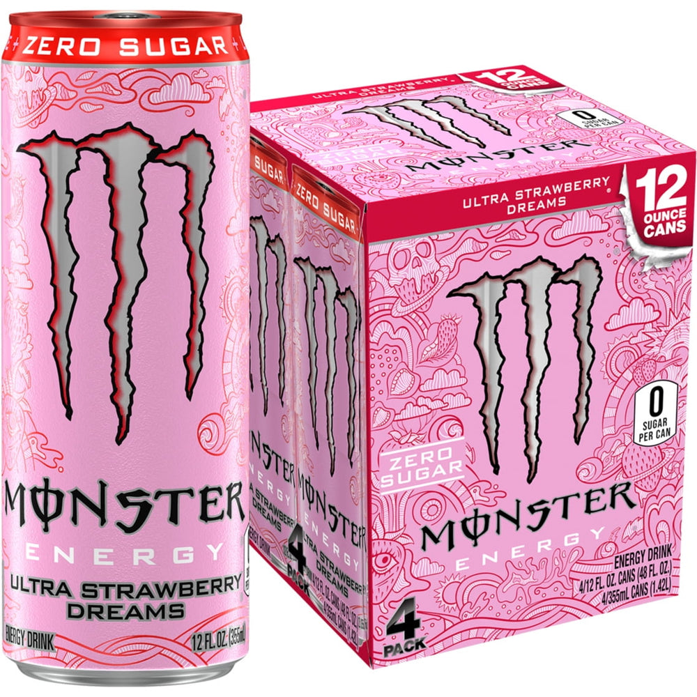 Monster Energy Ultra Strawberry Dreams Zero Sugar · Bebida energética · 4 pack de 355 ml