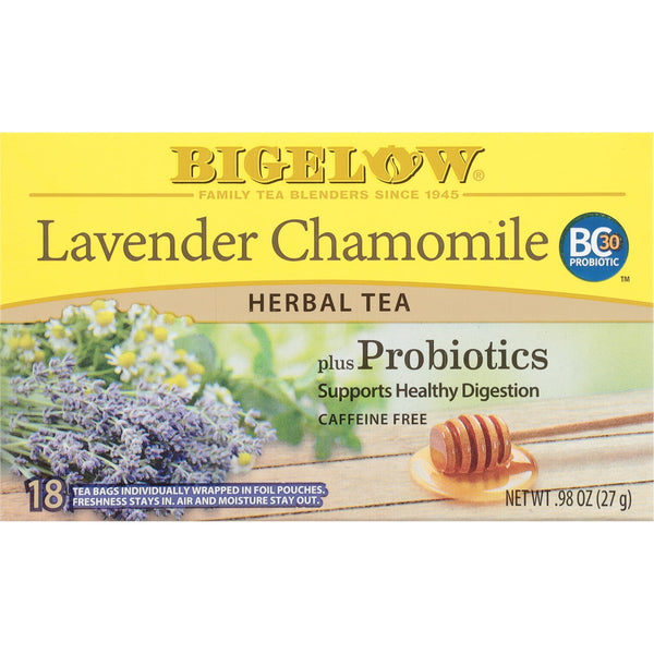 Bigelow Lavender Chamomile Plus Probiotics Herbal Tea Caffeine Free · Té · 18 pzas