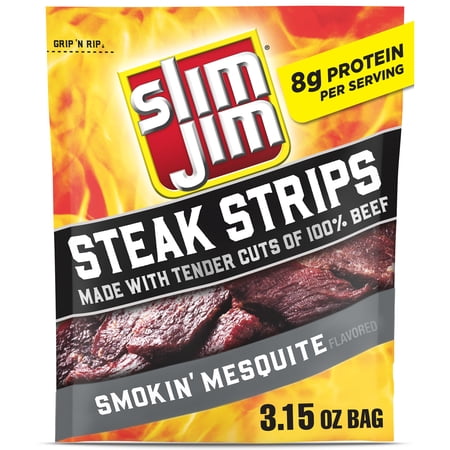 Slim Jim Smoked Steak Strips Smokin' Mesquite · Carne seca · 8 g