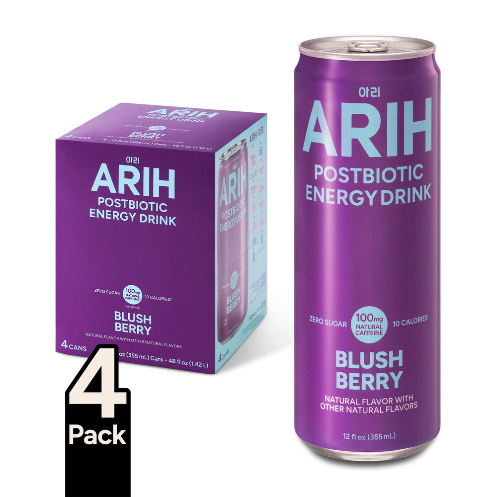 ARIH Postbiotic Blush Berry Zero Sugar · Bebida energética · 4 pack de 355 ml