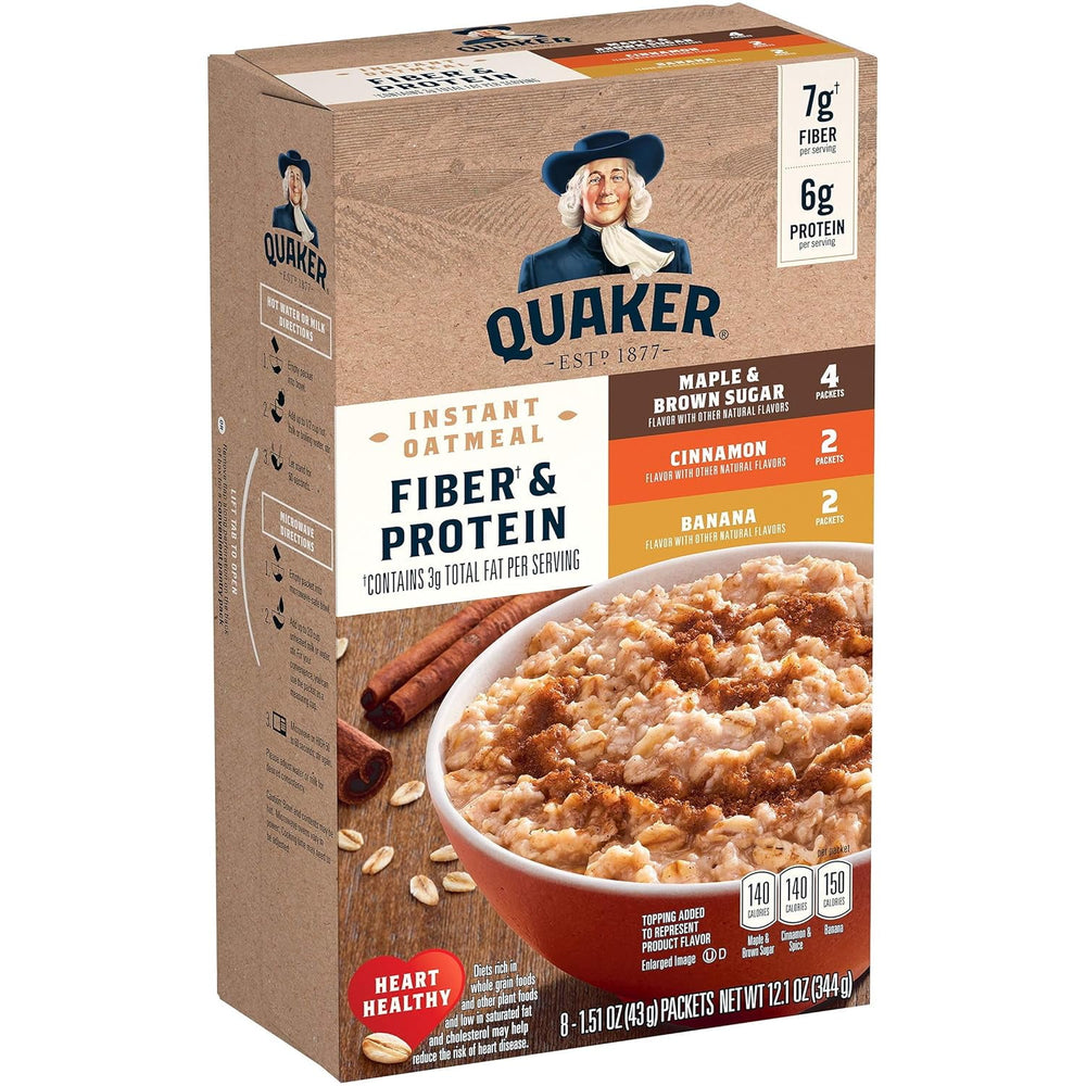 Quaker Fiber & Protein Variety Pack. 1 Box with 8 · Cereal · caja
