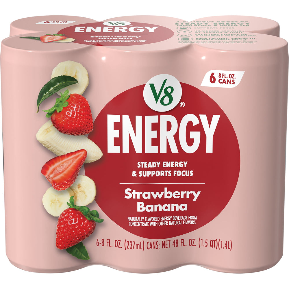 V8 Energy Strawberry Banana Juice · Bebida energética · 6 latas de 237 ml