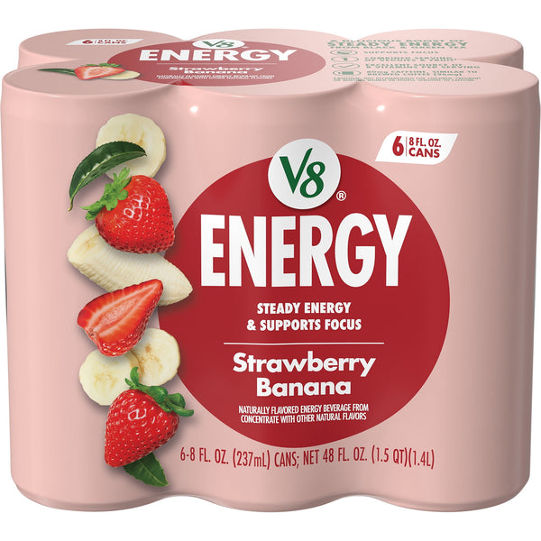 V8 Energy Strawberry Banana Juice · Bebida energética · 6 latas de 237 ml