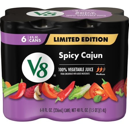 V8 Spicy Cajun 100% Vegetable Juice · Bebida · 6 latas de 237 ml