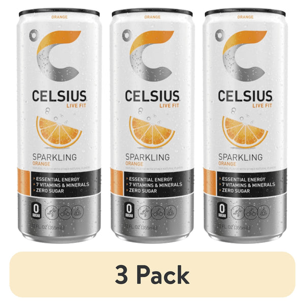 CELSIUS Sparkling Orange Functional · Bebida energética · 3 latas de 355 ml
