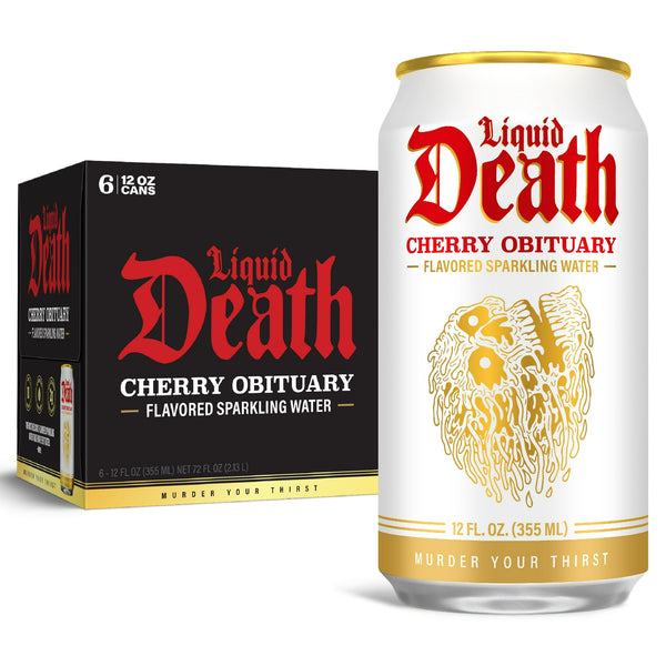 Liquid Death Cherry Obituary · Agua mineral · 6 latas de 355 ml
