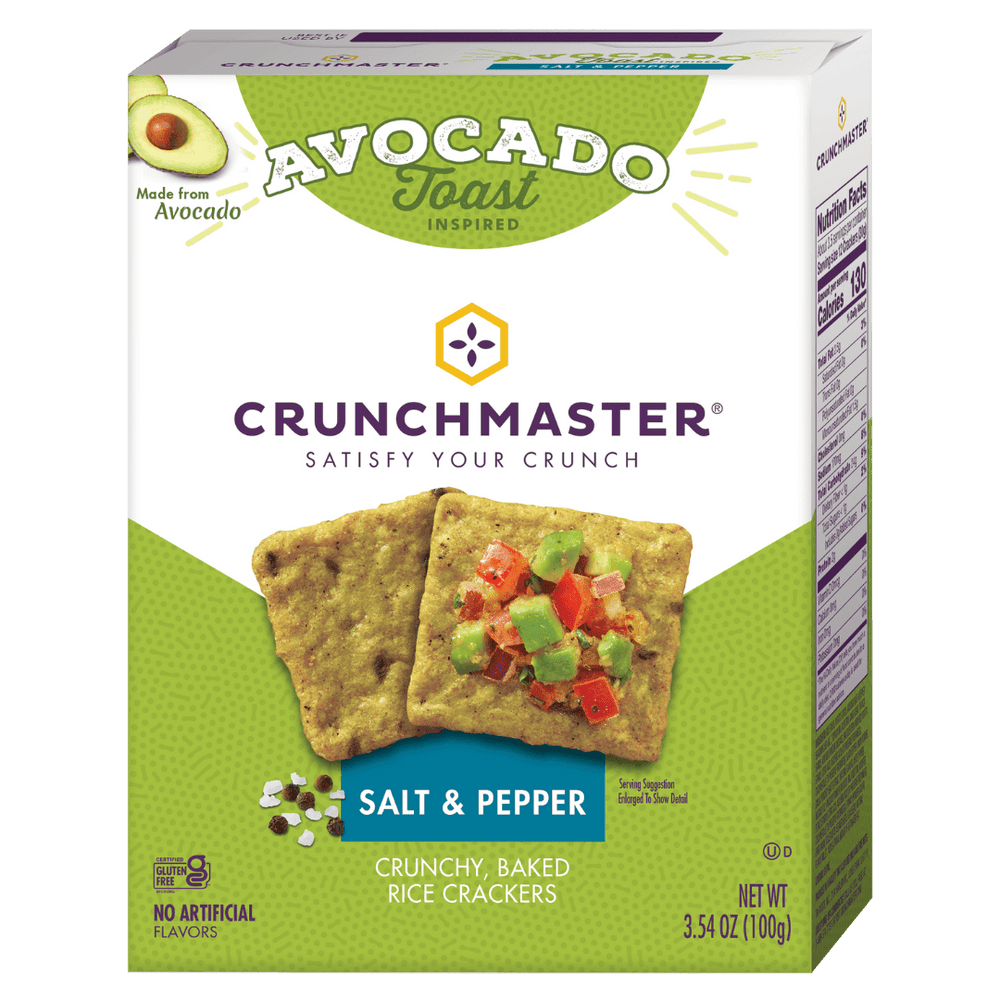 Crunchmaster Avocado Toast Salt & Pepper Gluten Free · Galletas saladas · 100 g · bolsa