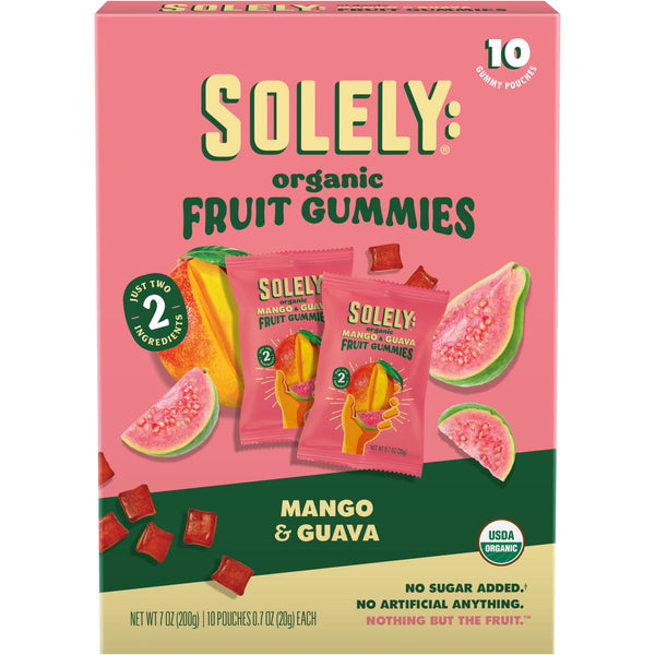 Solely Organic Mango and Guava Fruit · Gomitas · 10 pzas de 20 g