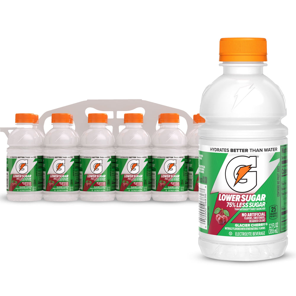 Gatorade Lower Sugar No Artificials Glacier Cherry · Bebida · 12 botellas de 355 ml