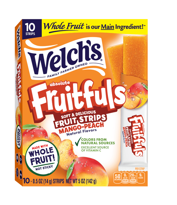 Welch's Fruitfuls Mango-Peach sin azúcar añadida · Tiras de fruta · 10 tiras de 14 g