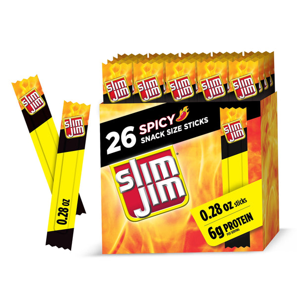 Slim Jim Smoked Meat Sticks Spicy · Carne seca · 26 pzas de 6 g