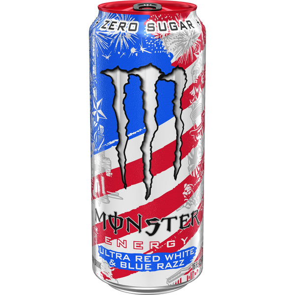 Monster Energy Ultra Red White & Blue Razz Zero Sugar · Bebida energética · 473 ml · lata