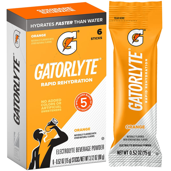 Gatorade Gatorlyte Rapid Rehydration Orange · Polvo para agua · 6 pzas de 88 g