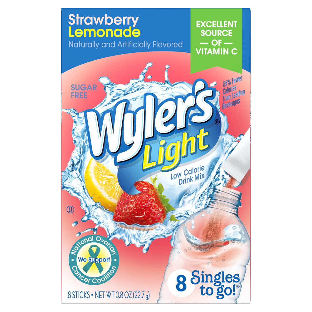 Wyler's Light Strawberry Lemonade · Polvo para agua · 8 pzas de 23 g