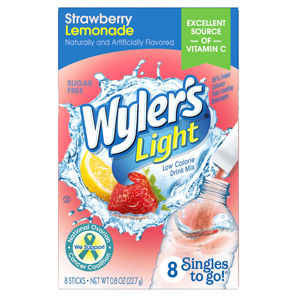 Wyler's Light Strawberry Lemonade · Polvo para agua · 8 pzas de 23 g