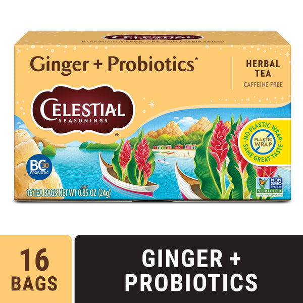 Celestial Seasonings Ginger Probiotics Caffeine-Free · Salsa y sazonador · 16 pzas