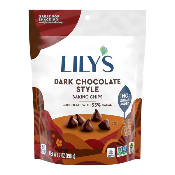 Lily's Dark Chocolate Style No Added Sugar Baking Gluten Free · Caramelos · 198 g · bolsa