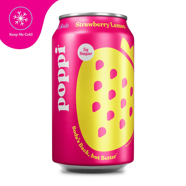 poppi Strawberry Lemon Prebiotic Soda Cold · Refresco · 355 ml · lata