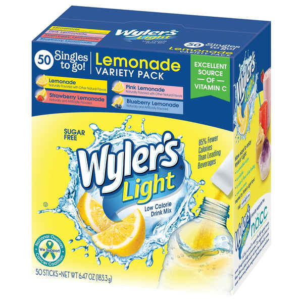 Wyler's Light Lemonade Variety Pack sin azúcar · Polvo para agua · 50 sobres, 183.3 g