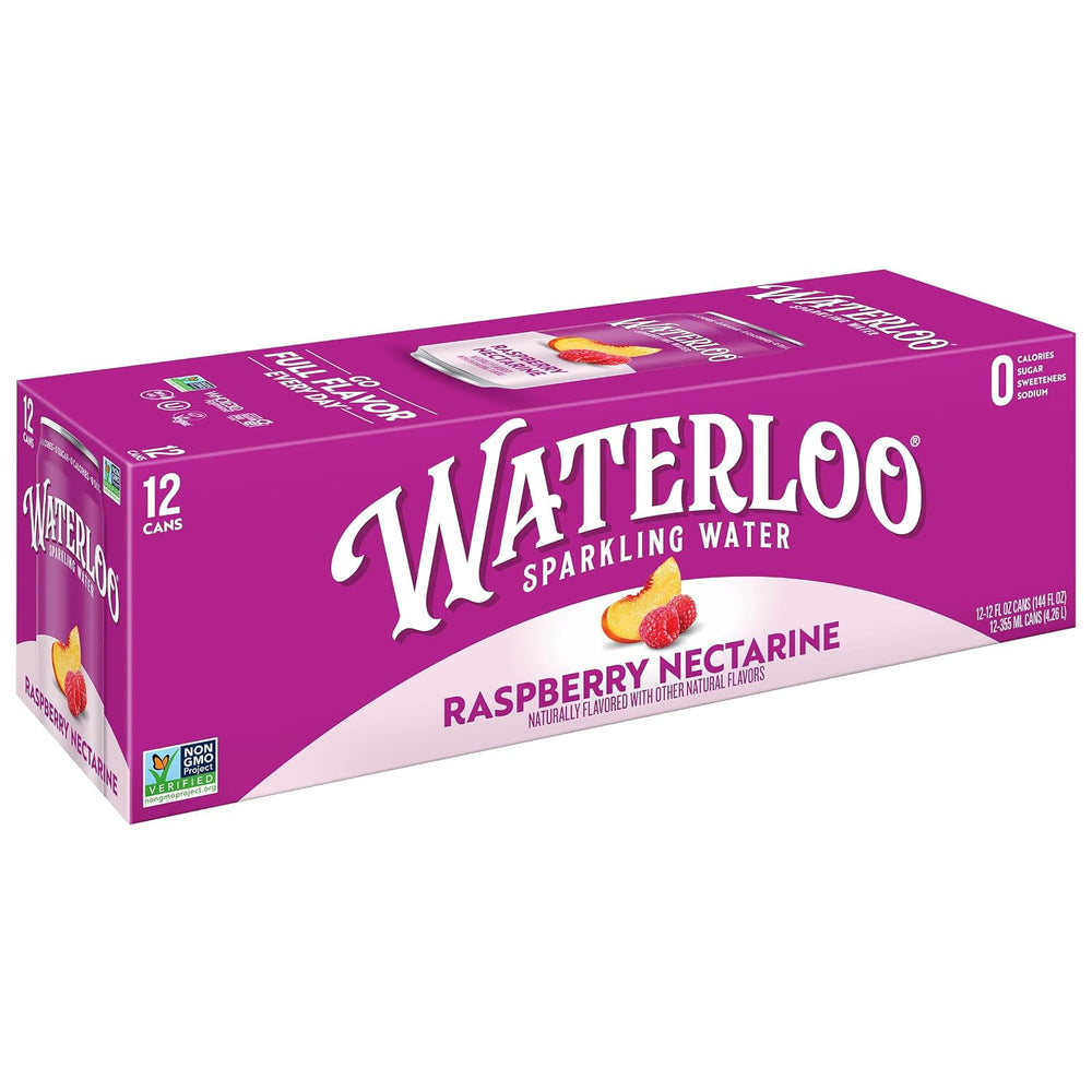 Waterloo Raspberry Nectarine · Agua mineral · 12 latas de 355 ml